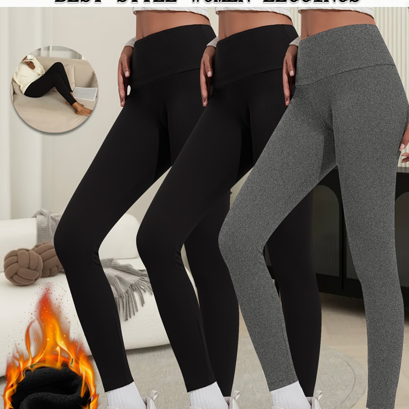 Womens Thermal Fleece High Waisted Leggings
