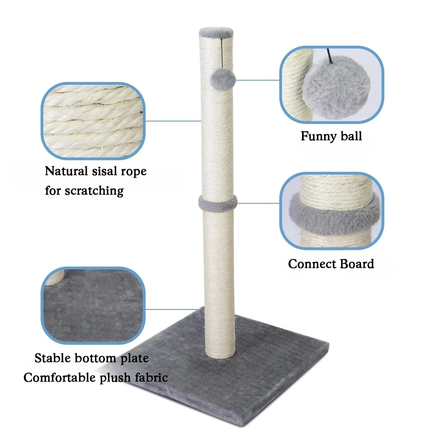 Tall Cat Scratching Posts for Indoor Cats and Kittens Vertical Scratcher with Premium Sisal and Dangling Ball