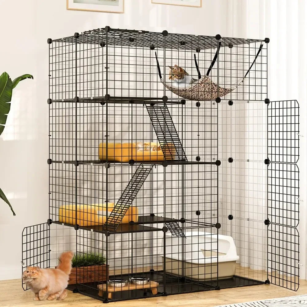 4-Tier Indoor Cat Enclosure with Hammock