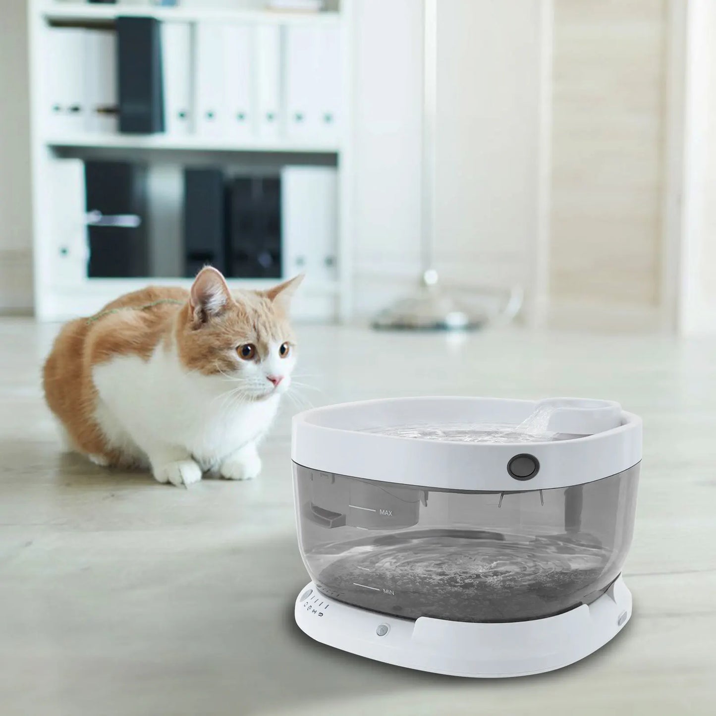 1.85 Gallon ABS Cat Water Fountain USB Automatic Recirculating Filter Drinker with Rechargeable Battery Ultra Quiet Pump and Water Level
