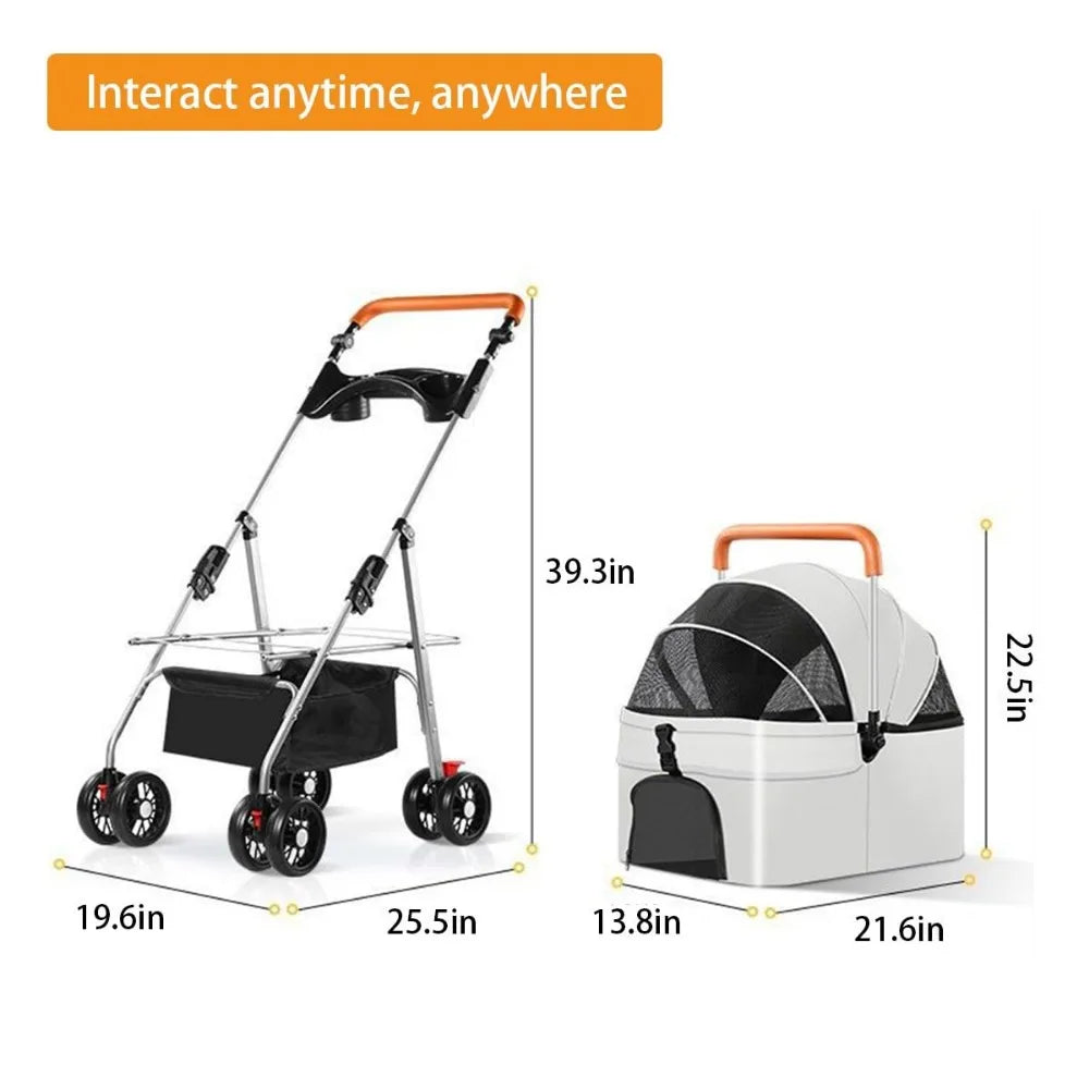 Pet Stroller 4 Wheels Jogger for Small Dogs and Cats Double Windows Breathable Mesh Folding Pet Cage