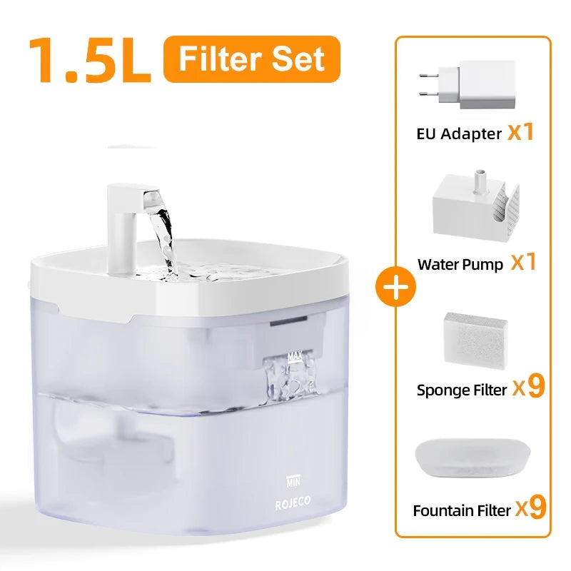 Rojeco Smart Cat Water Fountain Automatic Pet Water Dispenser for Cats and Dogs with Recirculate Filters