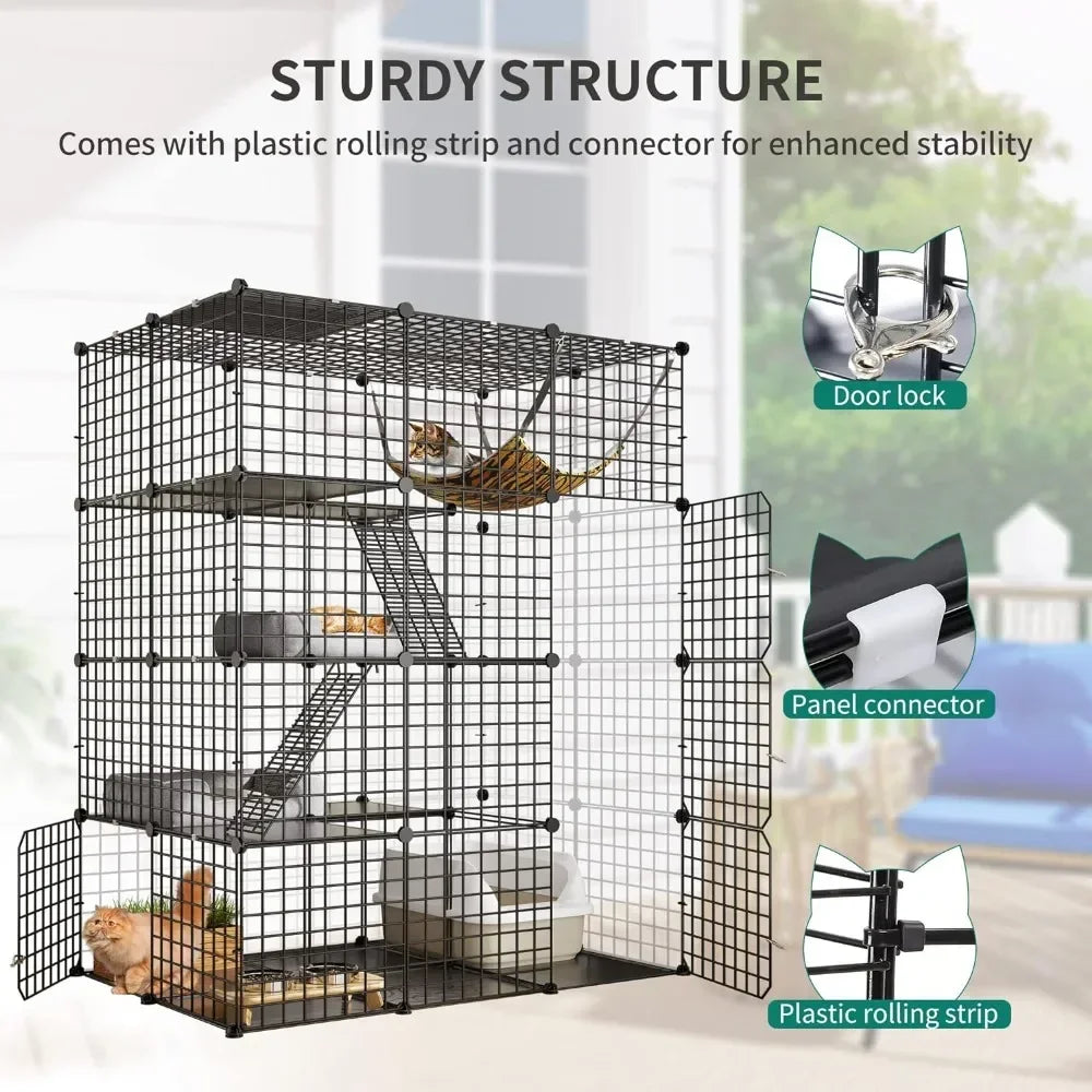 4-Tier Indoor Cat Enclosure with Hammock