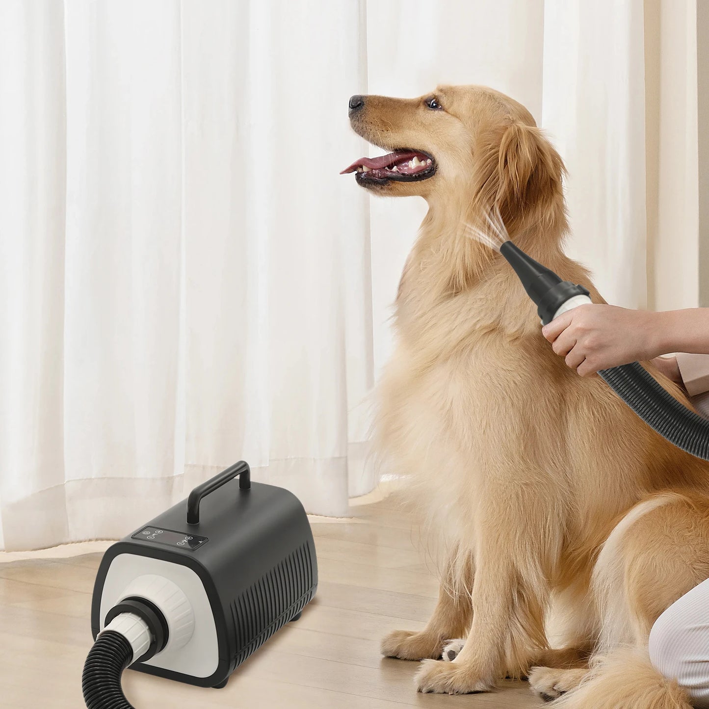 2100 Watt Dog Grooming Blow Dryer With Handles 9 Speed Adjustment LED Display 3 Nozzles For Dogs