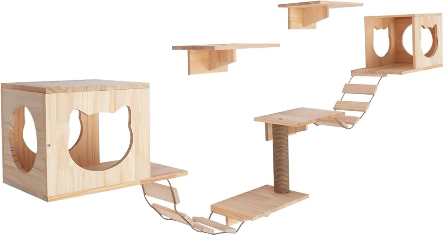 Wall Mounted Cat Tree Furniture Set for Playful Kitties and Pet Owners