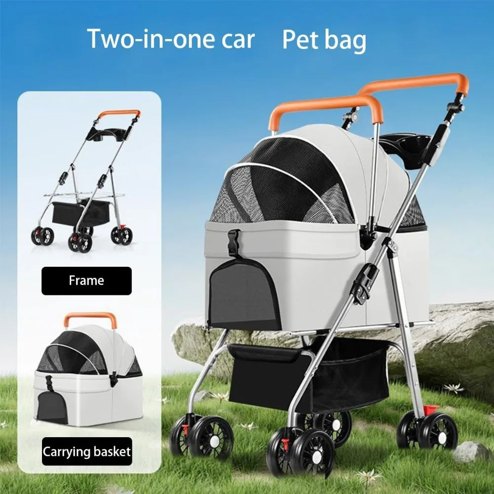 Pet Stroller 4 Wheels Jogger for Small Dogs and Cats Double Windows Breathable Mesh Folding Pet Cage