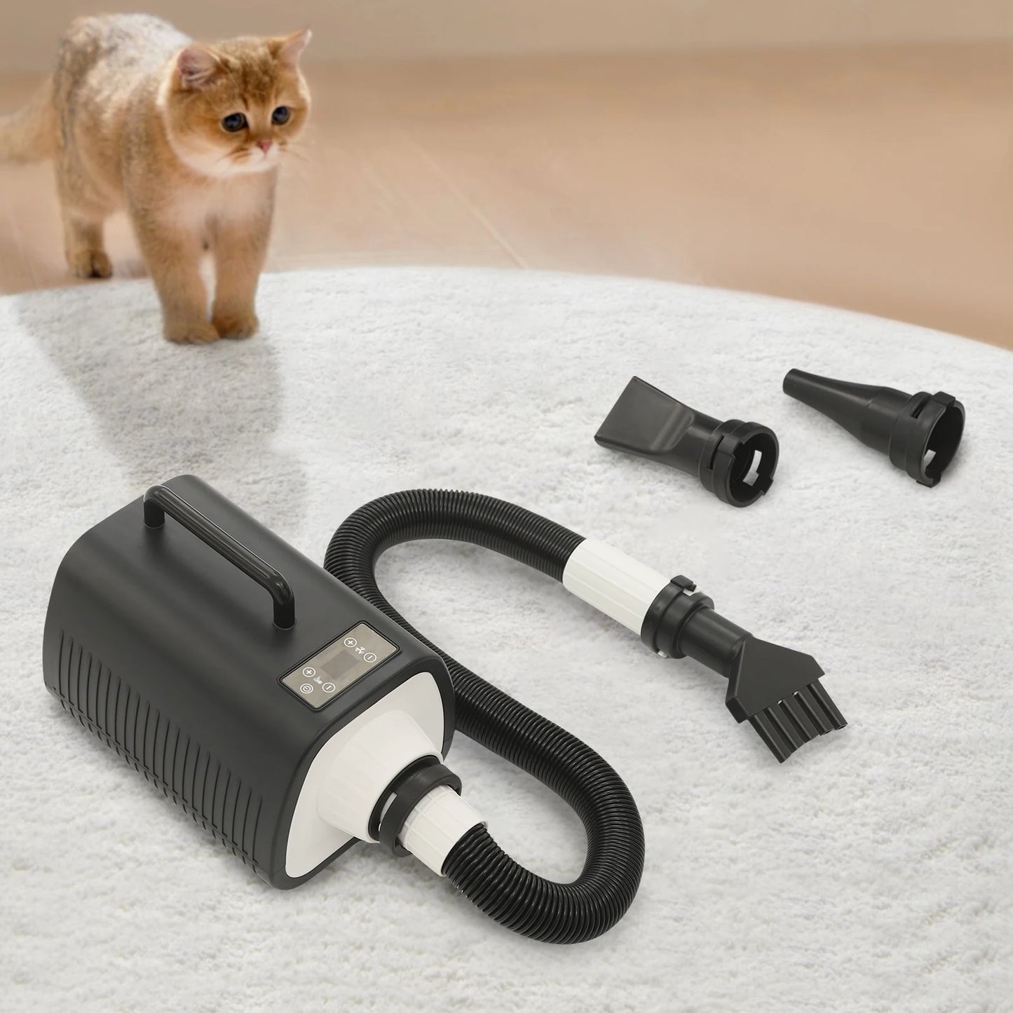 2100 Watt Dog Grooming Blow Dryer With Handles 9 Speed Adjustment LED Display 3 Nozzles For Dogs
