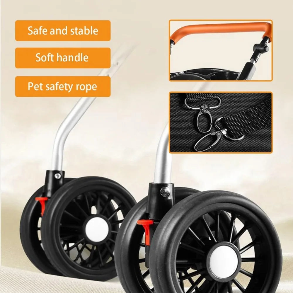Pet Stroller 4 Wheels Jogger for Small Dogs and Cats Double Windows Breathable Mesh Folding Pet Cage