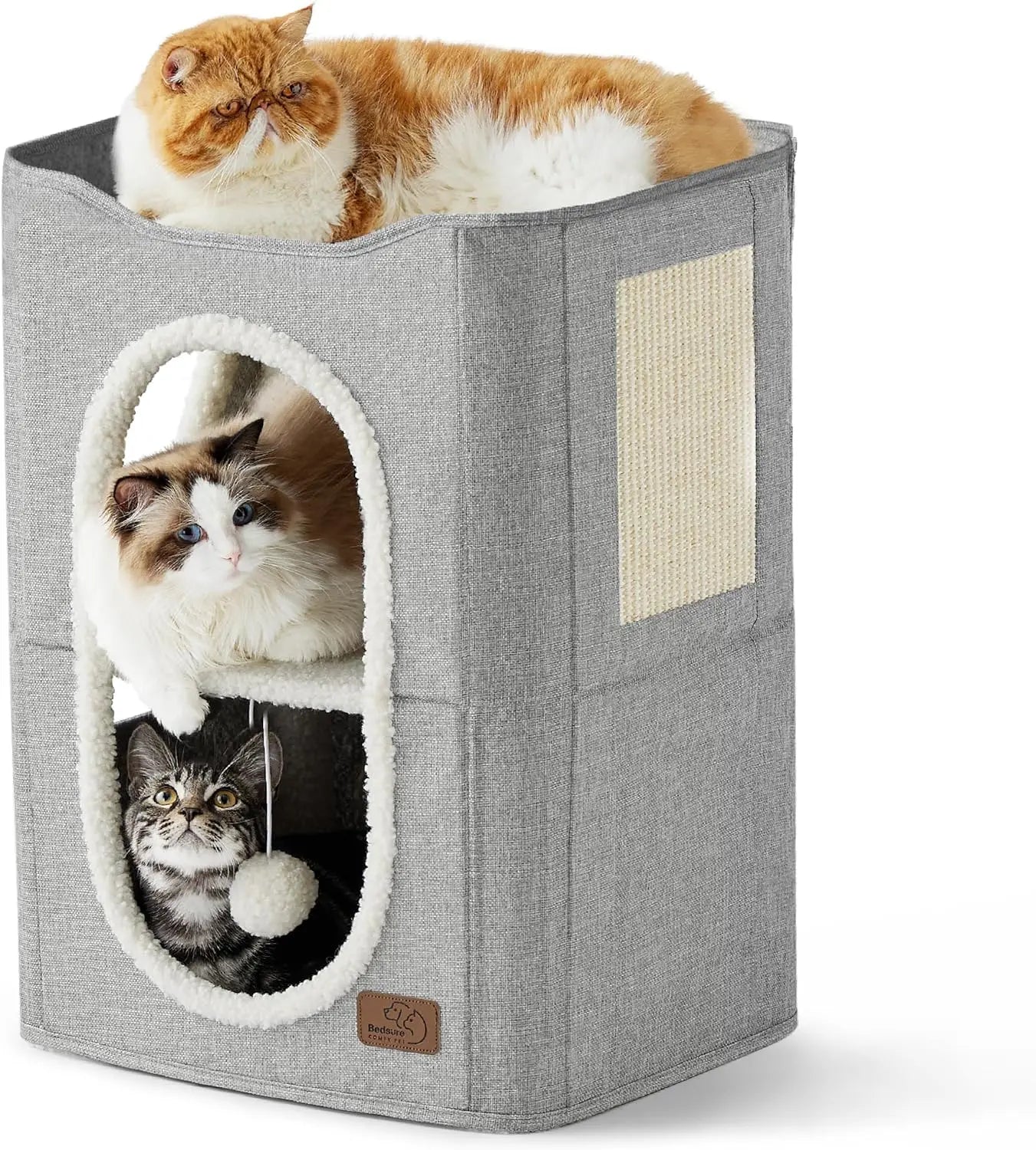 Wide Cat House for Indoor Cats Large Cat Cave with Fluffy Ball and Scratch Pad
