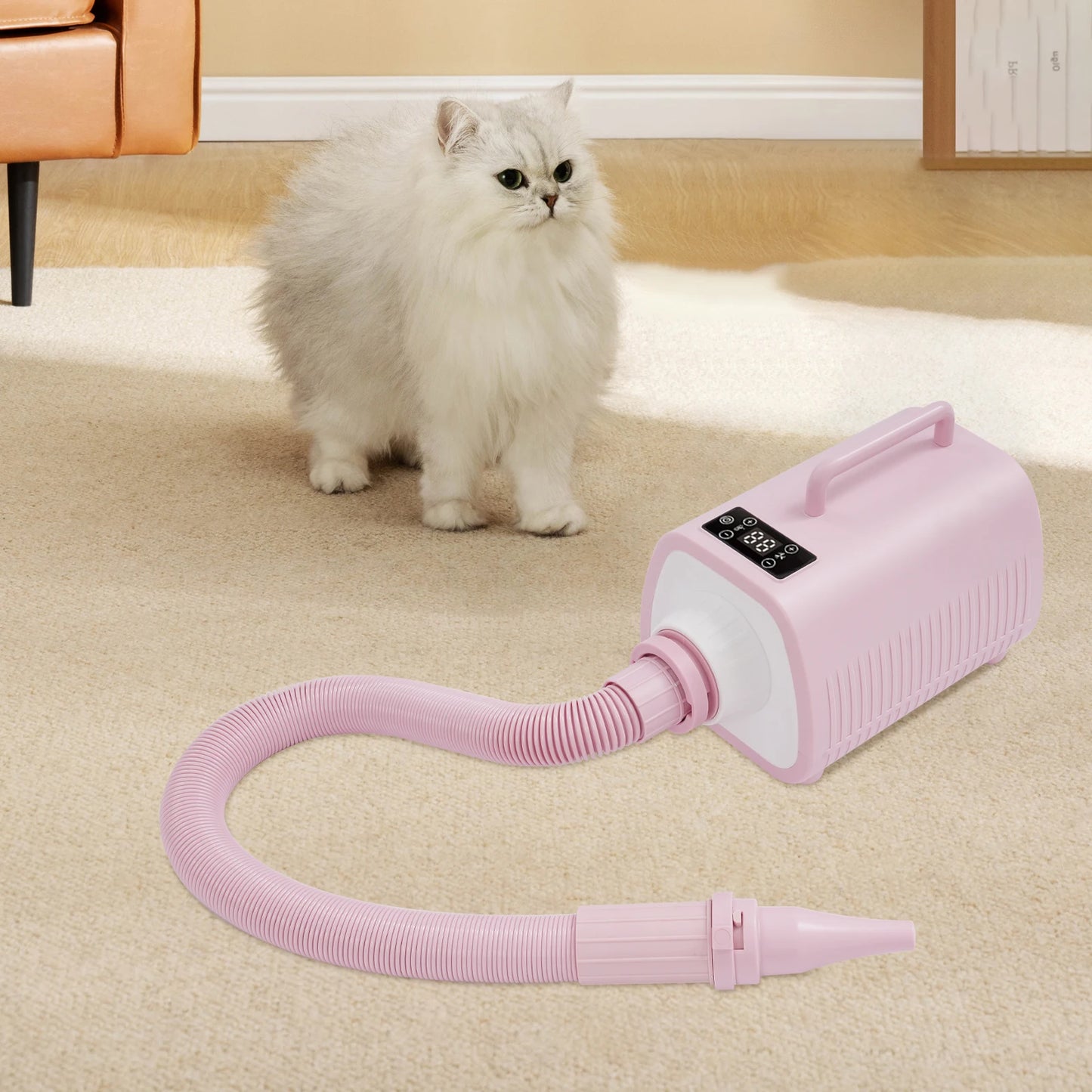 2100 Watt Dog Grooming Blow Dryer With Handles 9 Speed Adjustment LED Display 3 Nozzles For Dogs