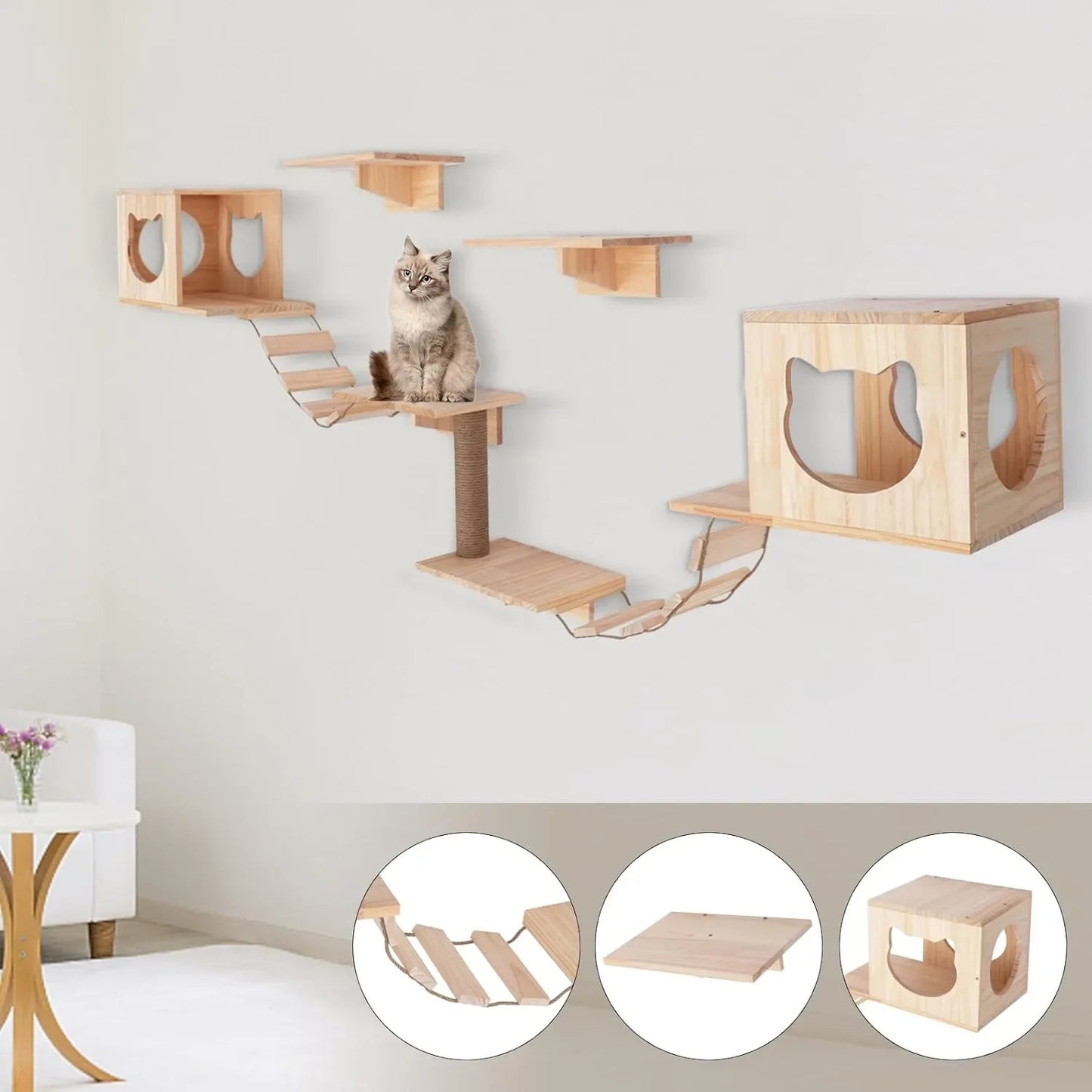 Wall Mounted Cat Tree Furniture Set for Playful Kitties and Pet Owners