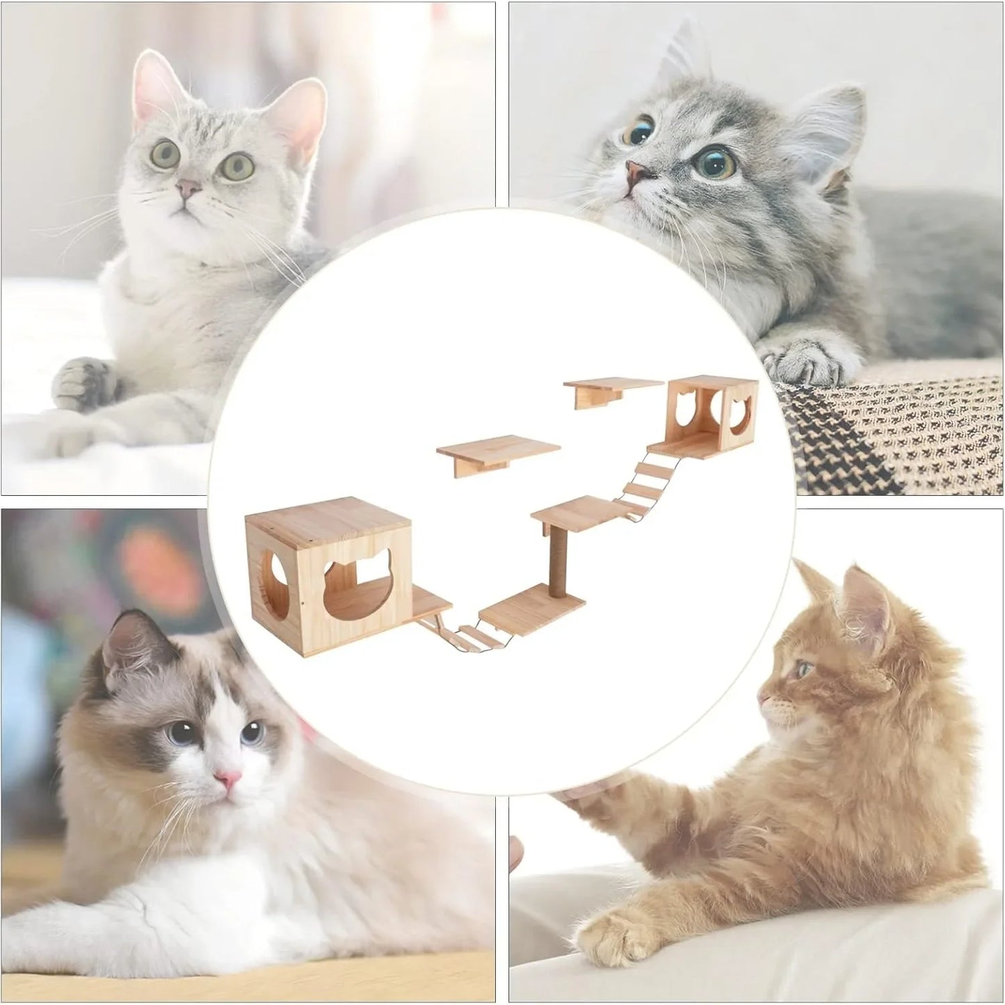 Wall Mounted Cat Tree Furniture Set for Playful Kitties and Pet Owners