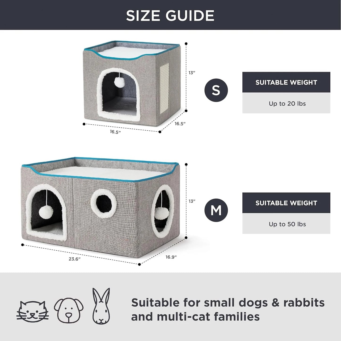 Wide Cat House for Indoor Cats Large Cat Cave with Fluffy Ball and Scratch Pad