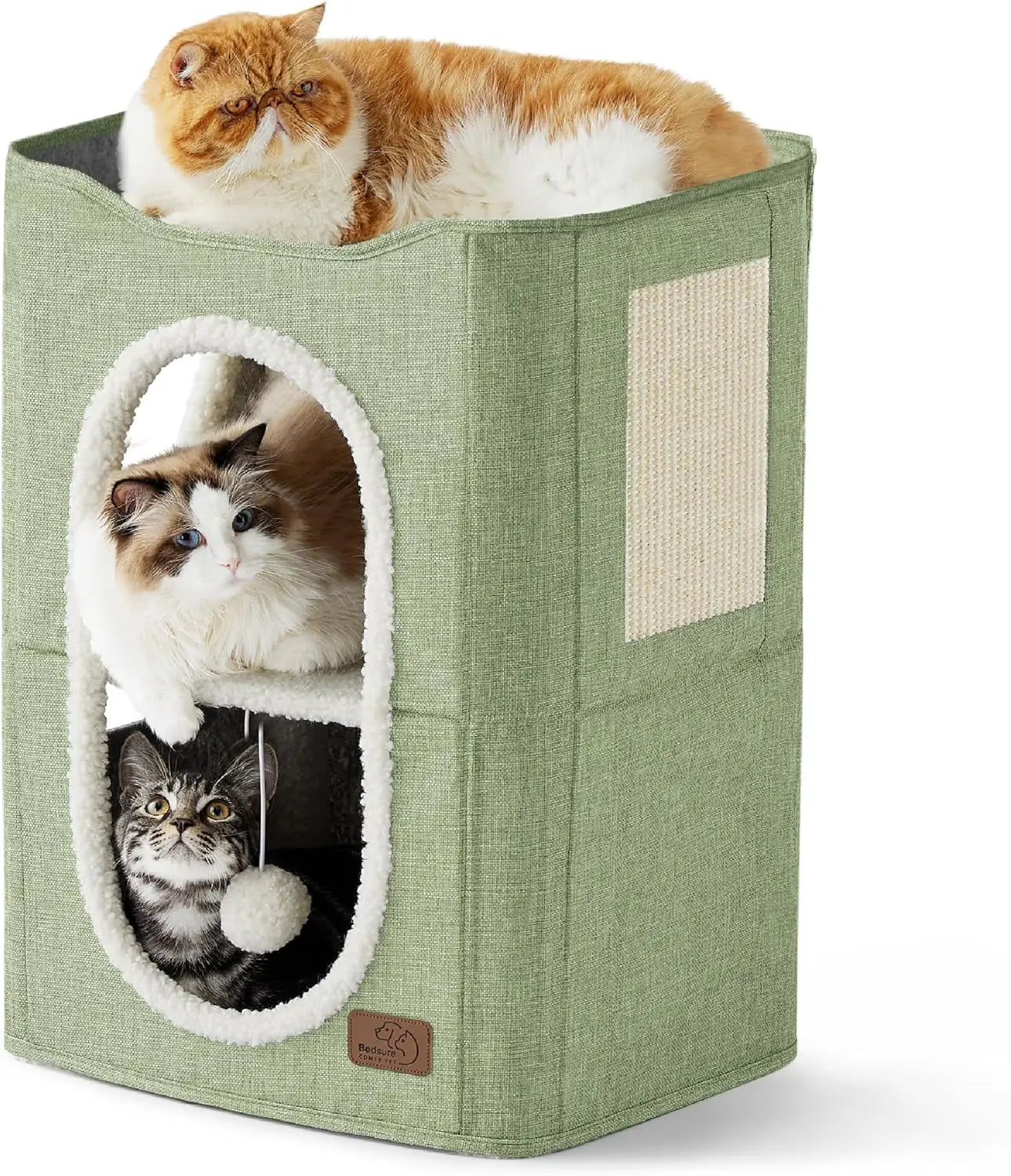 Wide Cat House for Indoor Cats Large Cat Cave with Fluffy Ball and Scratch Pad