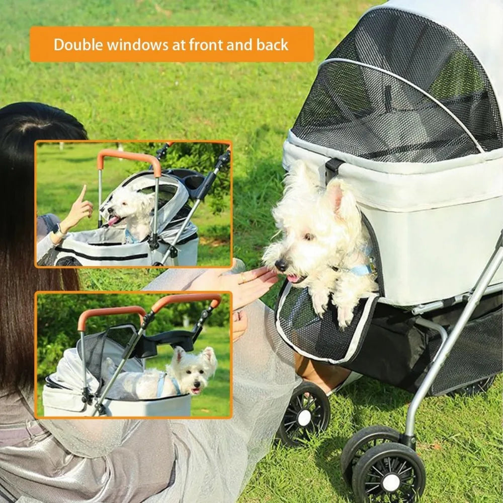 Pet Stroller 4 Wheels Jogger for Small Dogs and Cats Double Windows Breathable Mesh Folding Pet Cage