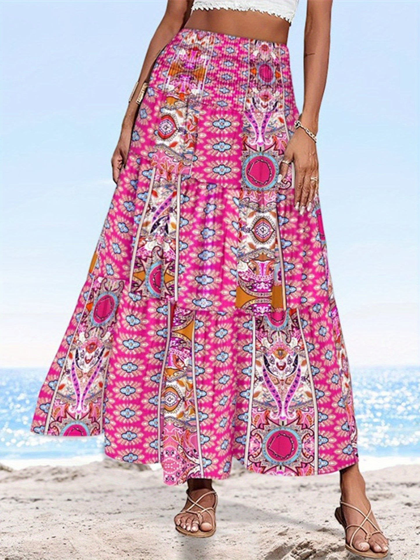 Women's Boho Floral A-Line Skirt