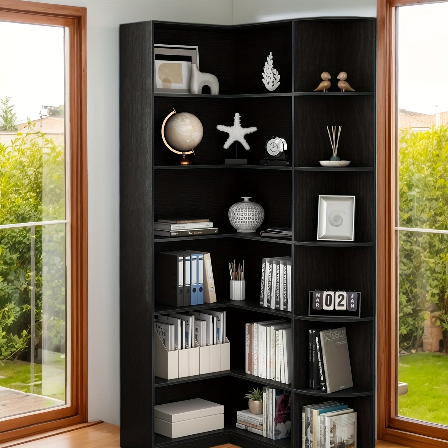 Stylish 71 Inch White Six Tier Bookshelf