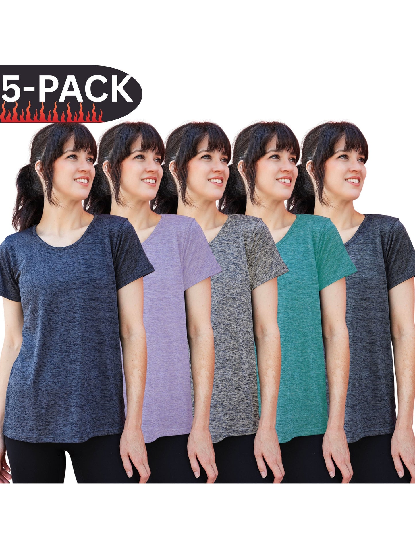 Women's Quick Dry Activewear T Shirts 5 Pack
