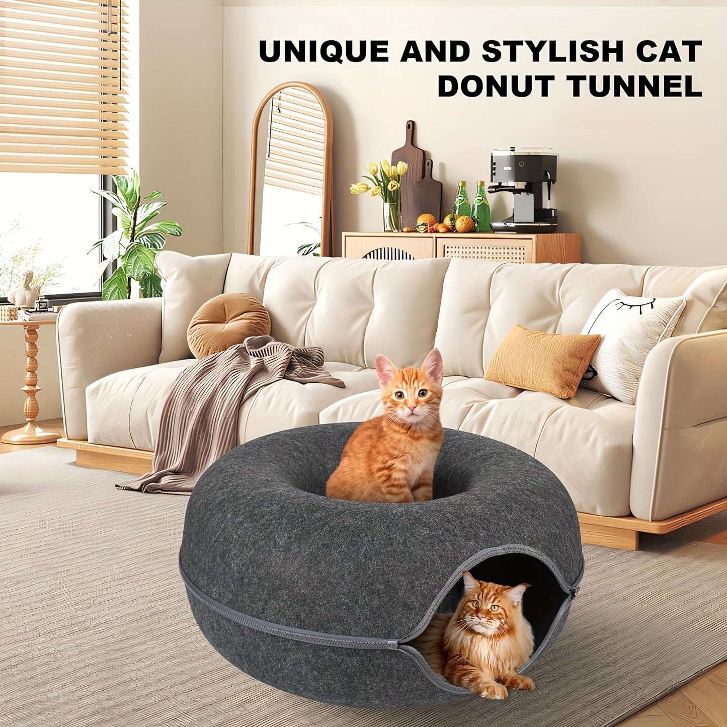 Peekaboo Cat Cave Donut Tunnel Bed