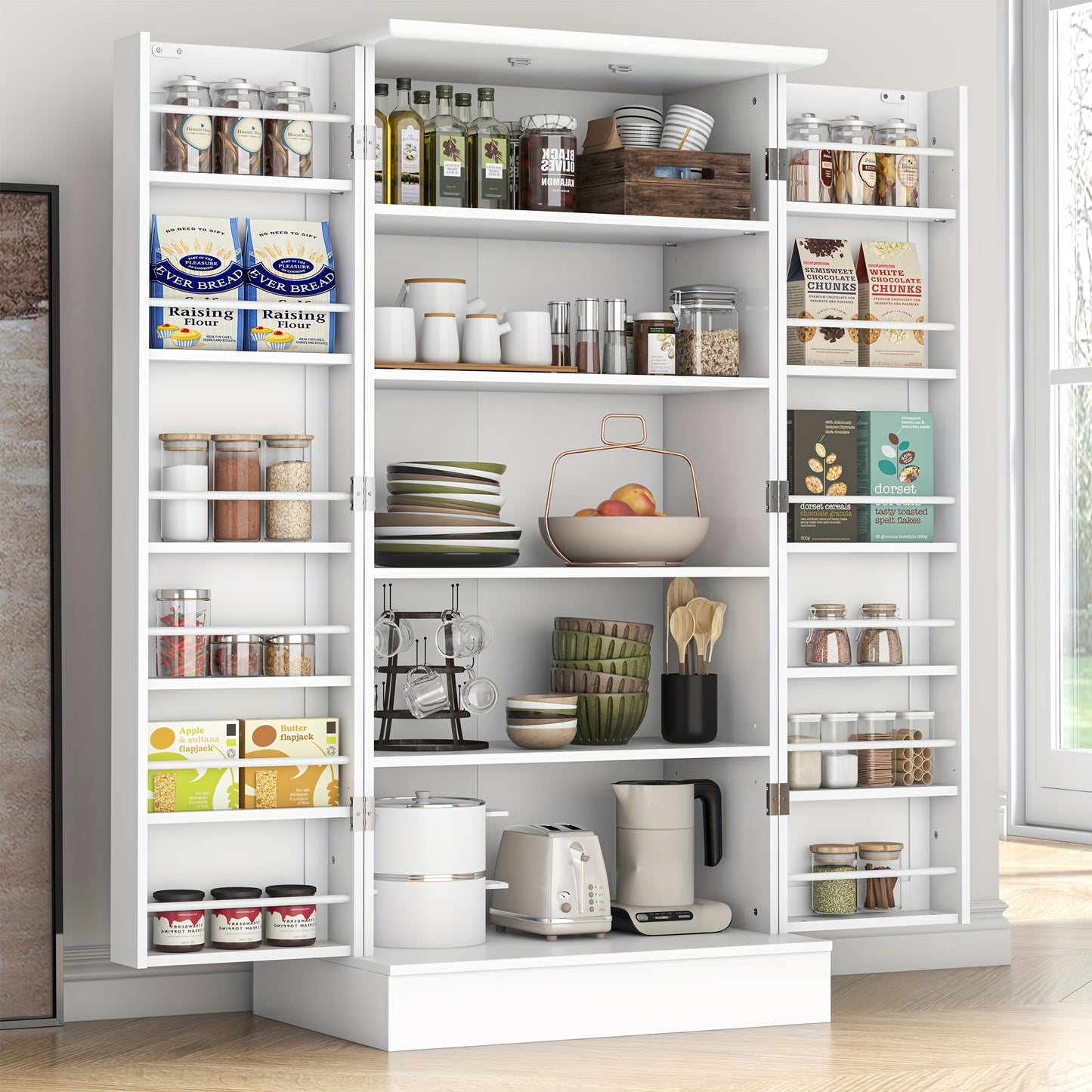 White Farmhouse Pantry Cabinet with Shelves