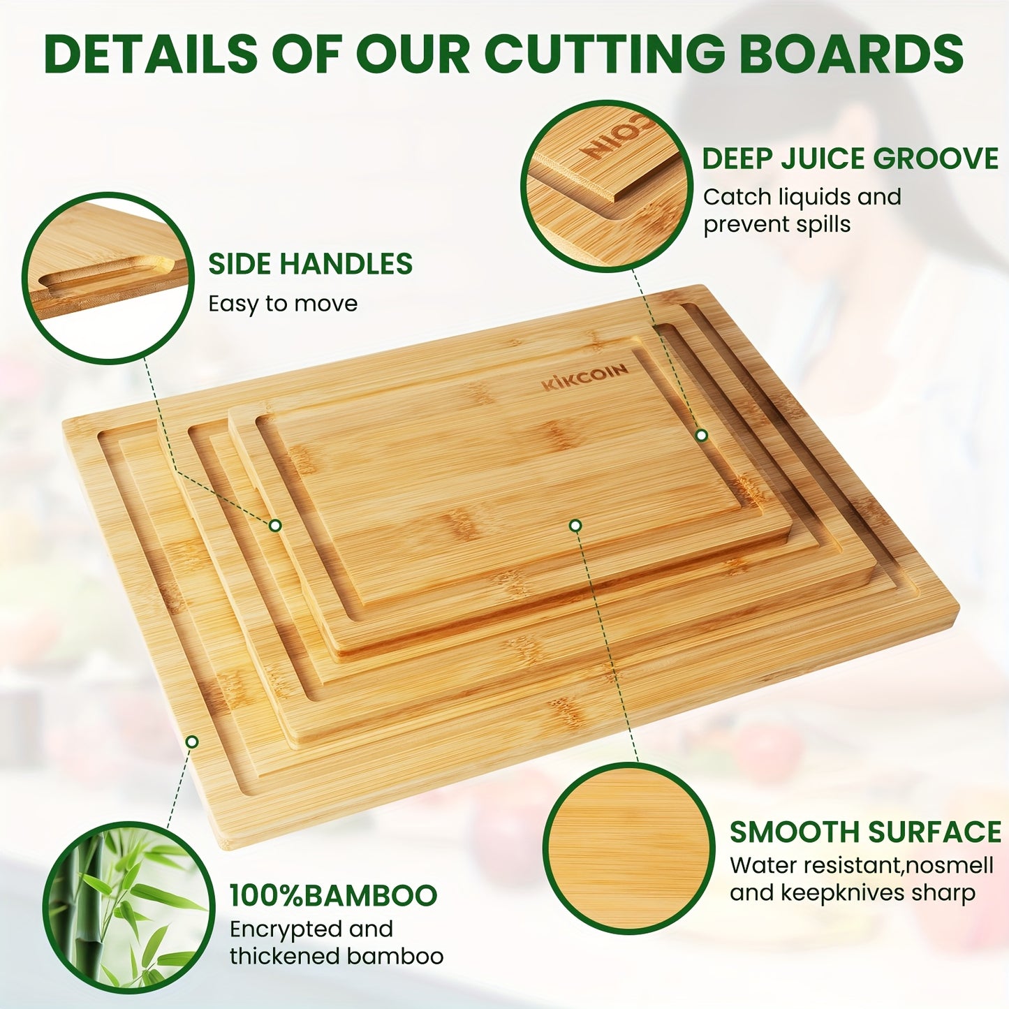 Bamboo Cutting Board Set with Rack