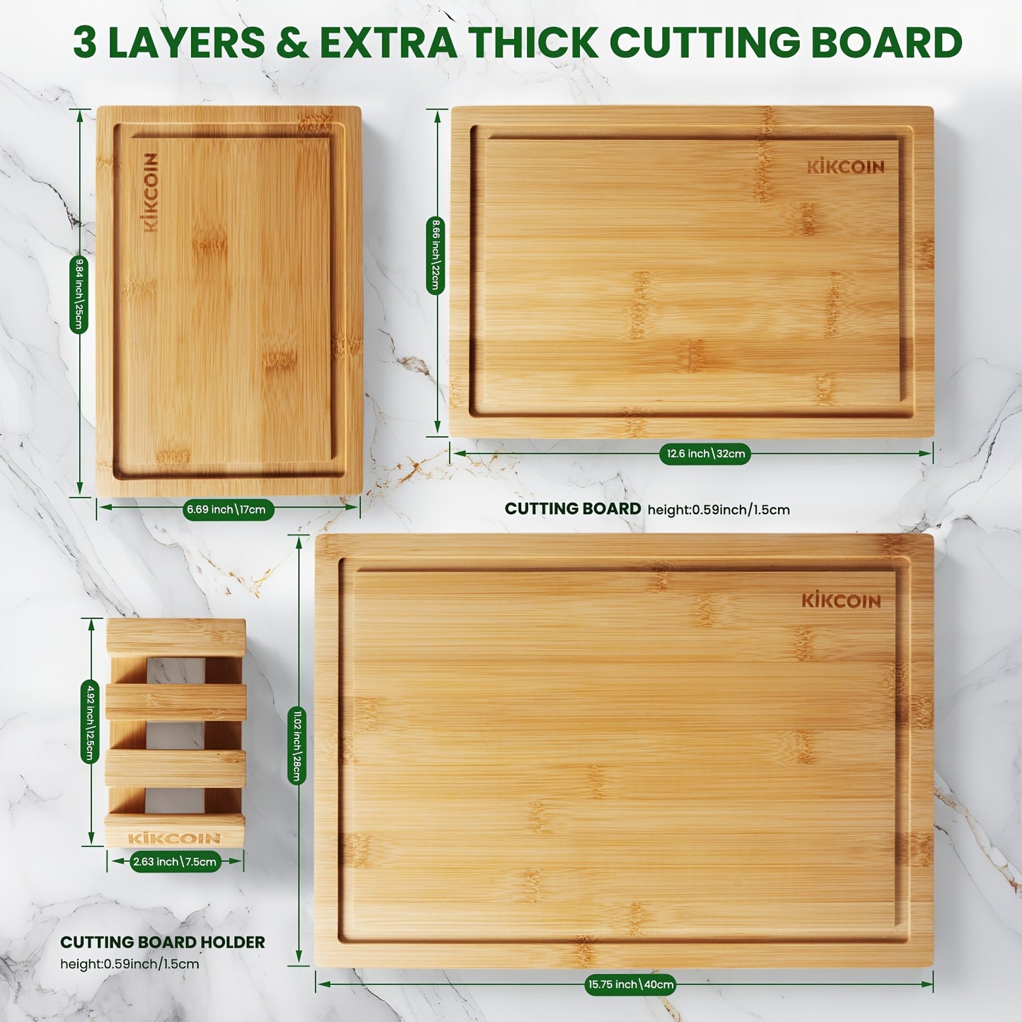 Bamboo Cutting Board Set with Rack