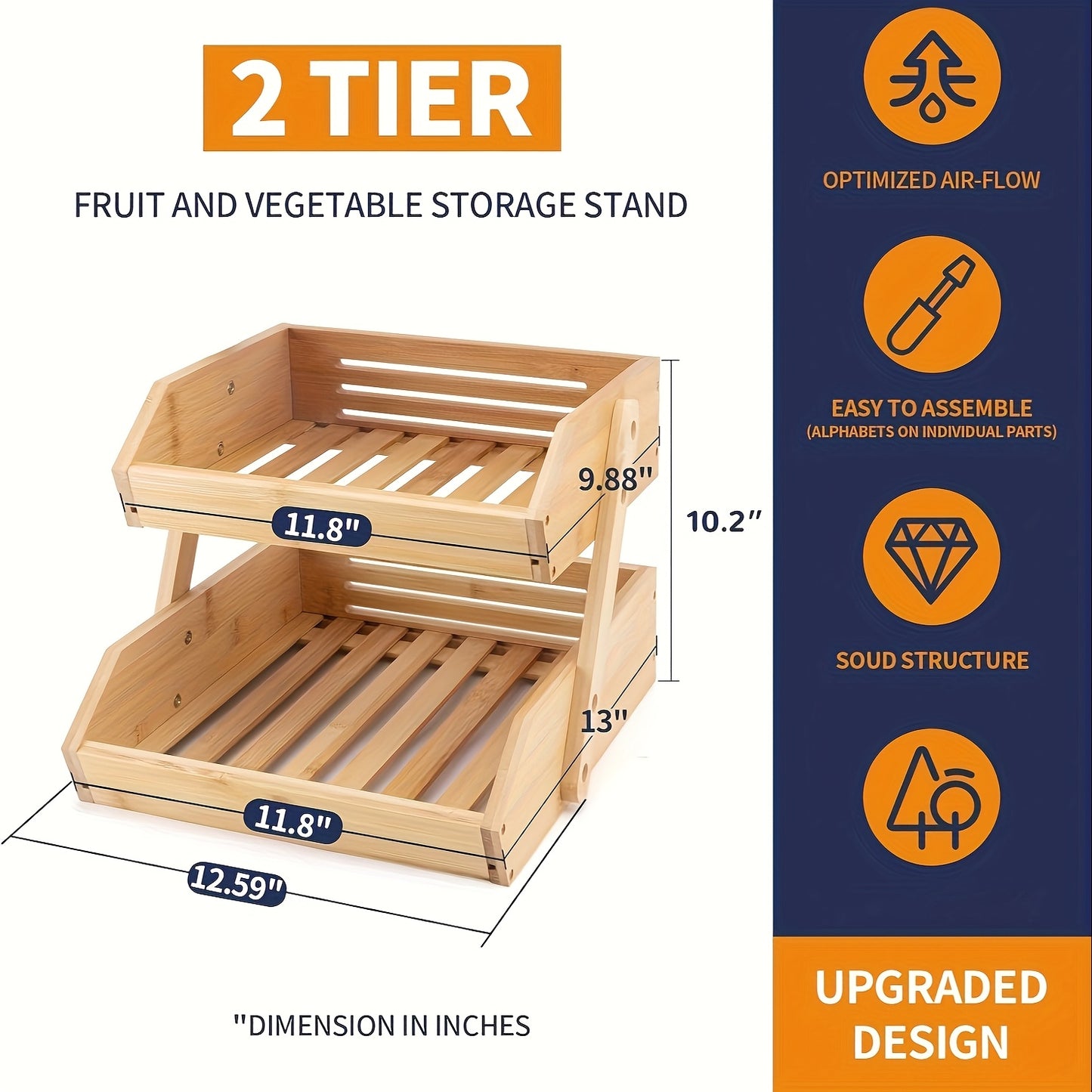 Bamboo Fruit Basket Stand for Kitchen Organization