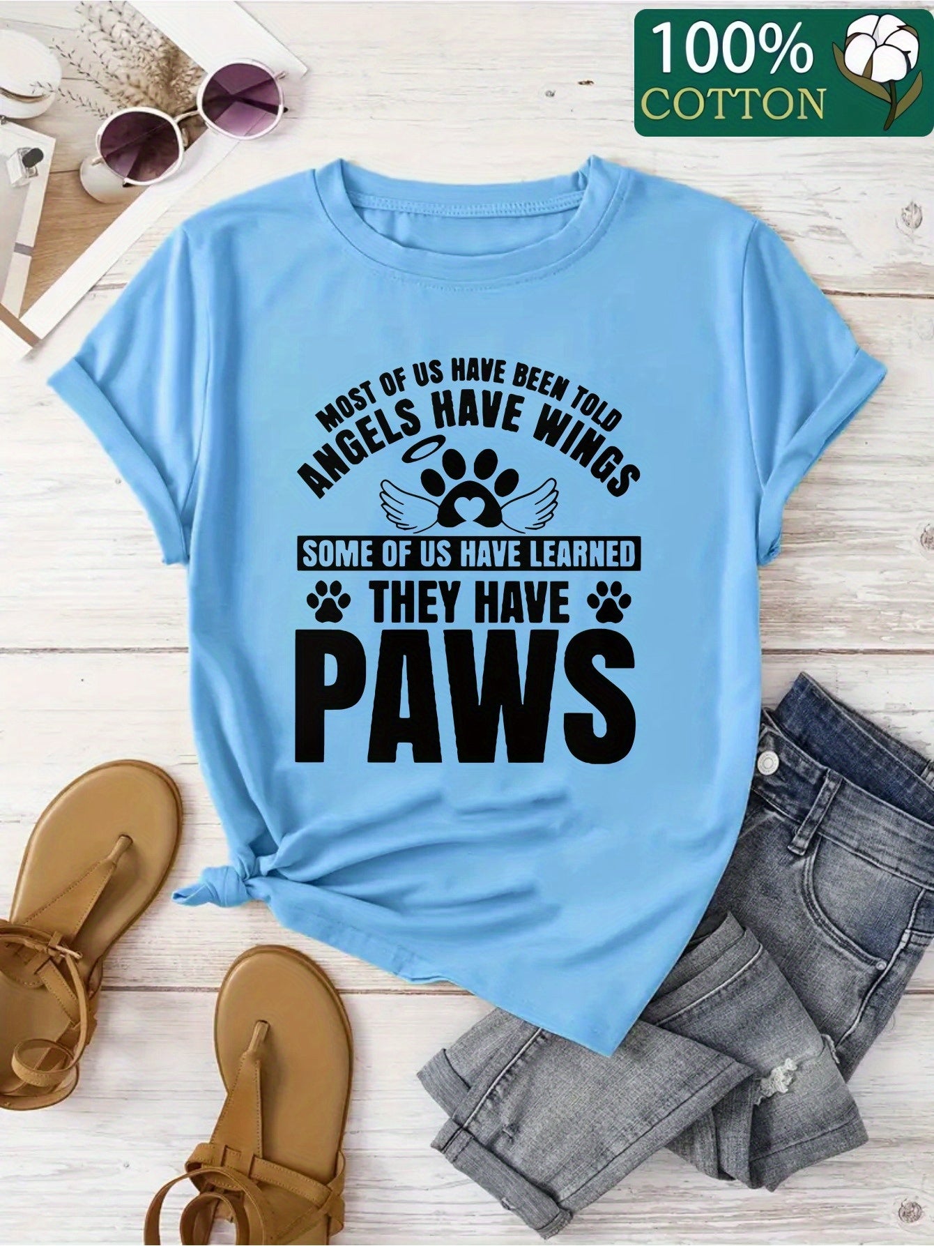 Women's Cotton Paw Print Graphic T-Shirt