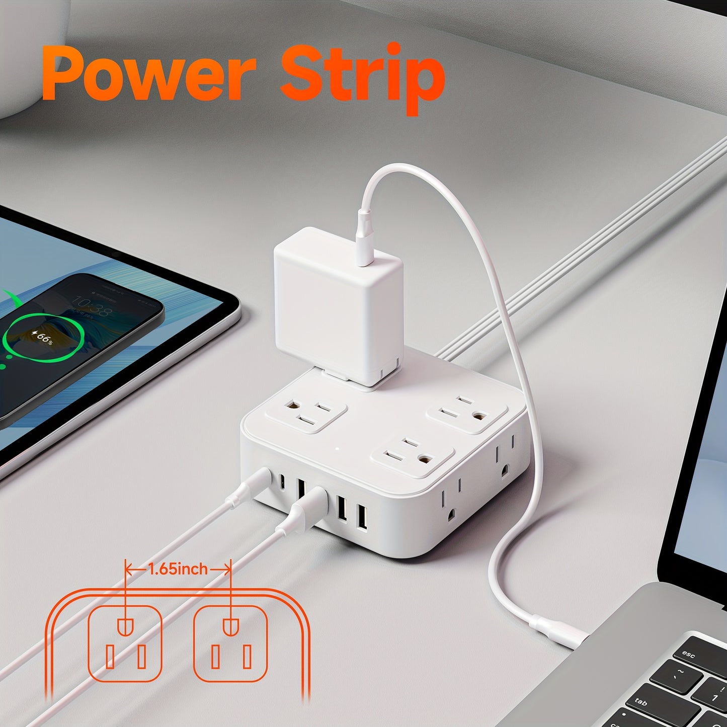 Compact Power Strip with USB Charging Ports