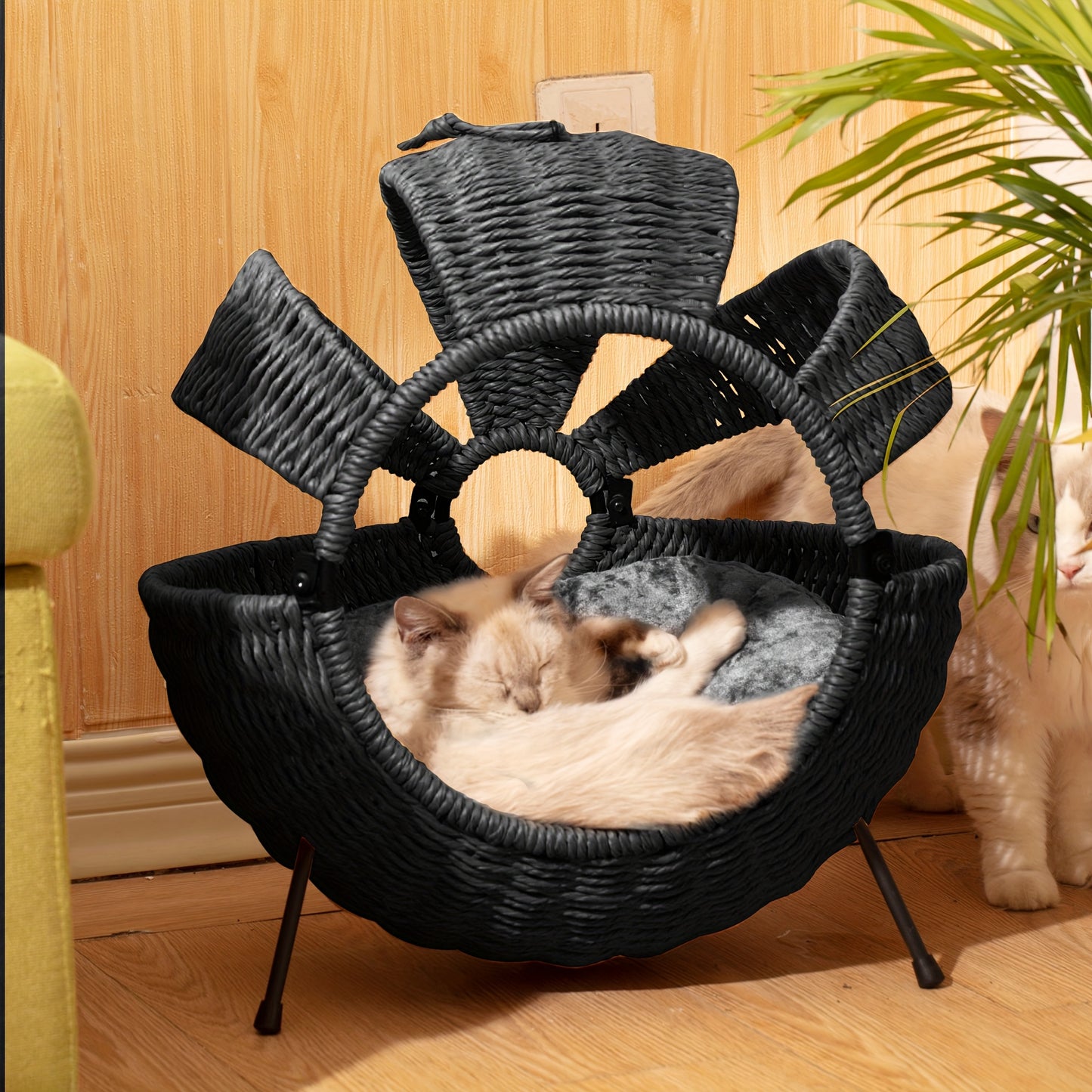Large Rattan Cat Bed With Cushion