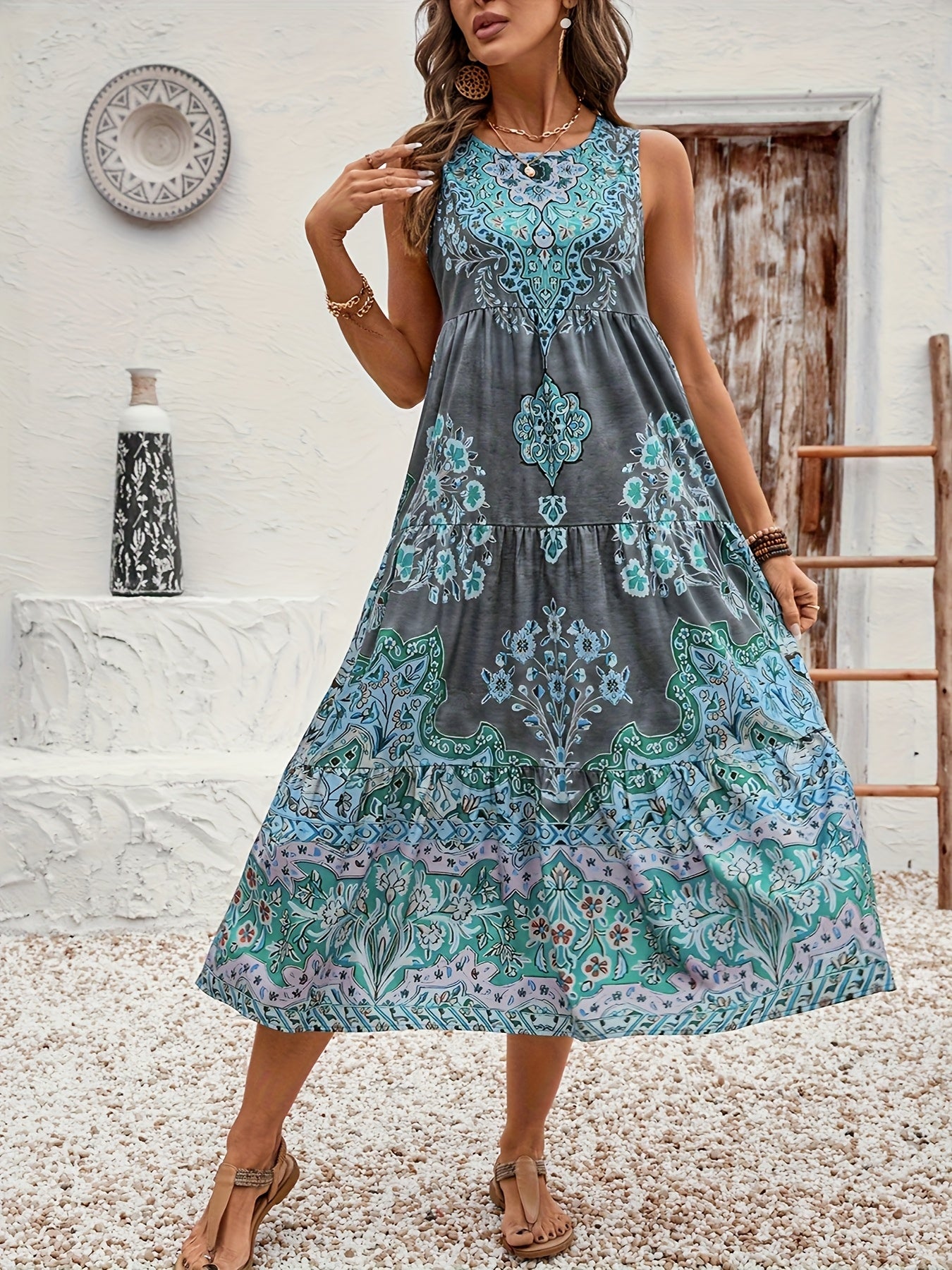 Summer Print Sleeveless Dress for Women