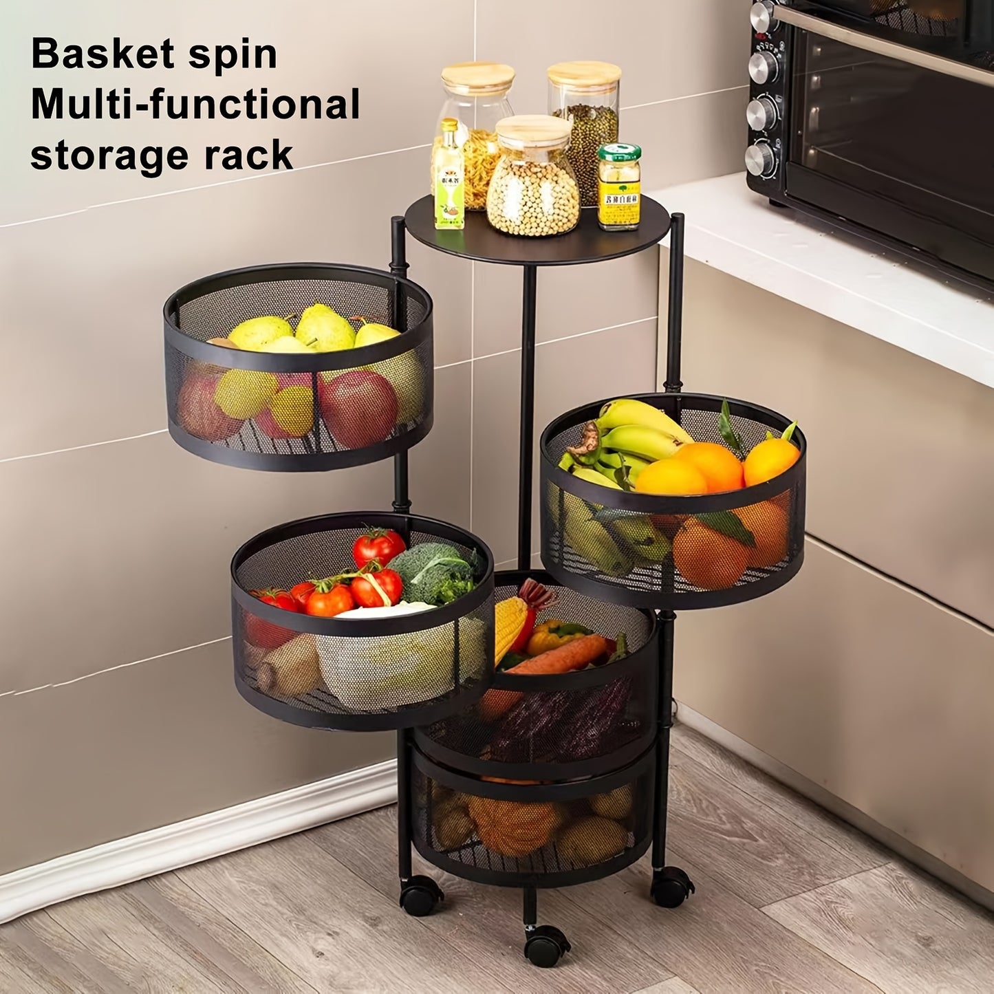Metal Rotating Fruit And Vegetable Storage Rack