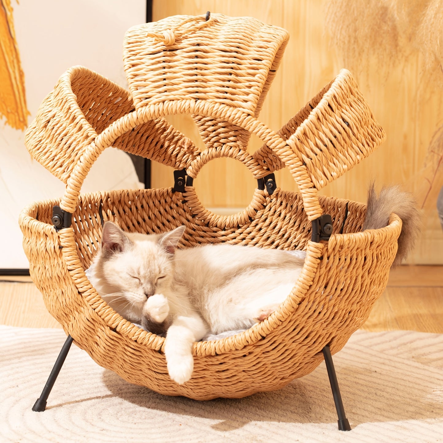 Large Rattan Cat Bed With Cushion
