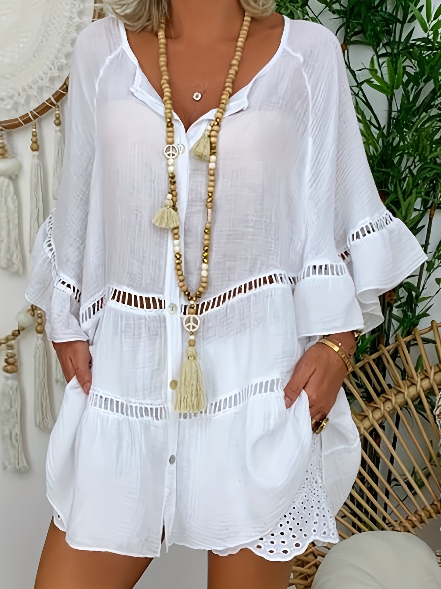 Summer Women's Boho Linen Shirt Dress