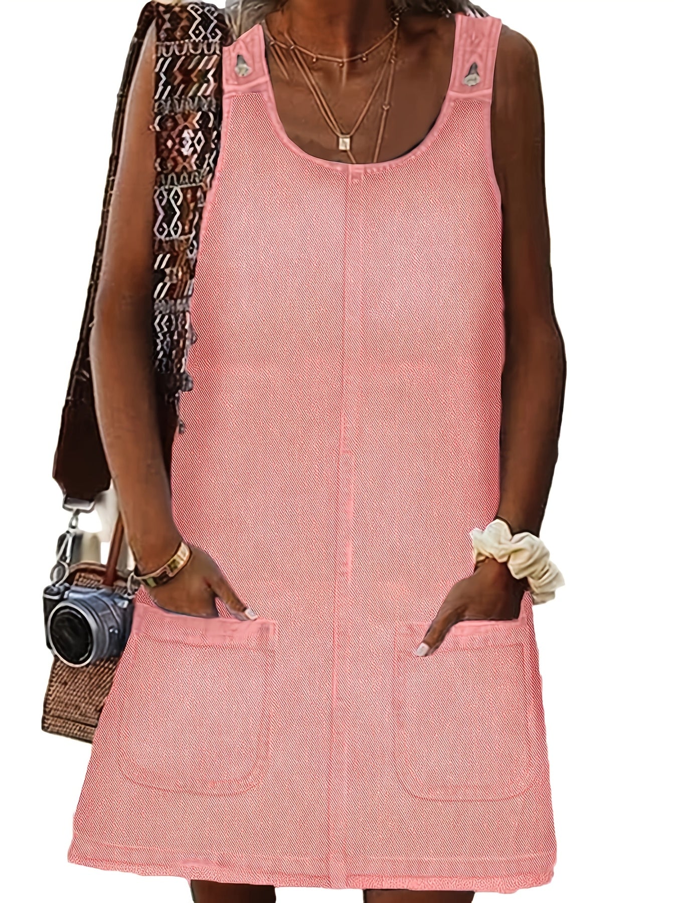 Women's Vintage Denim Overall Dress with Pockets