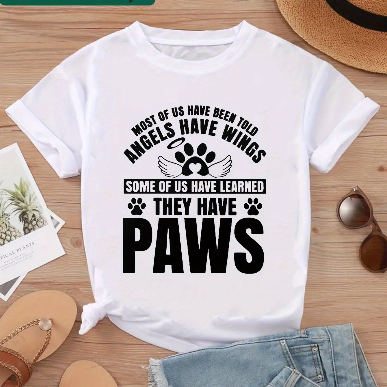 Women's Cotton Paw Print Graphic T-Shirt