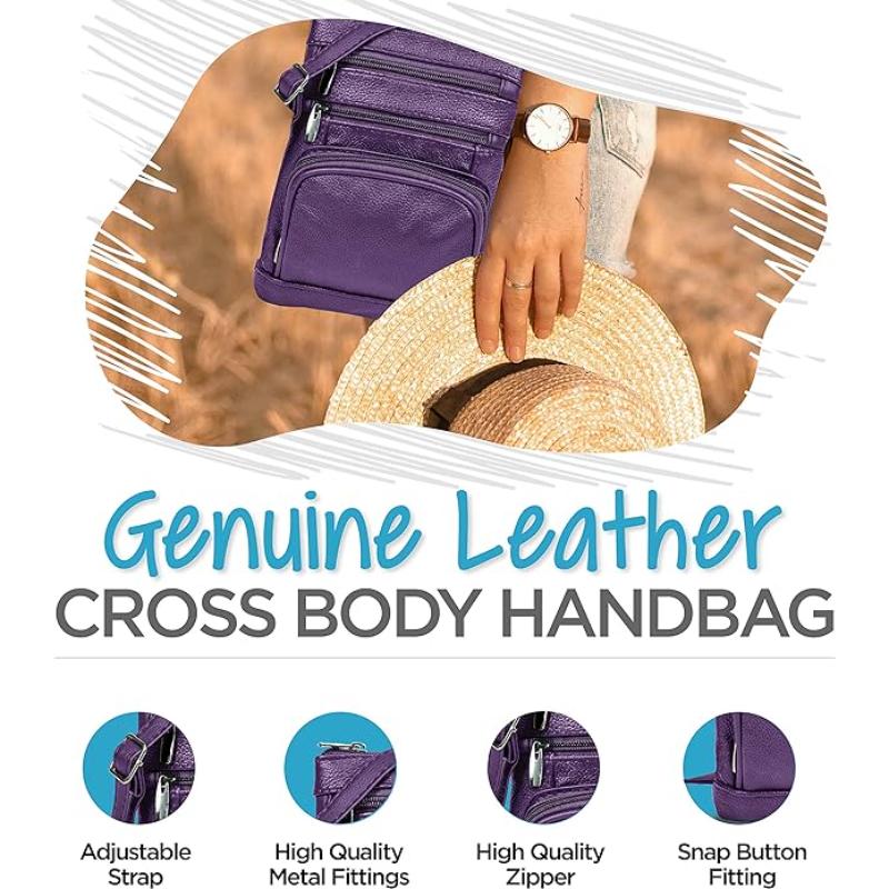 Genuine Leather Crossbody Handbag in Multiple Colors