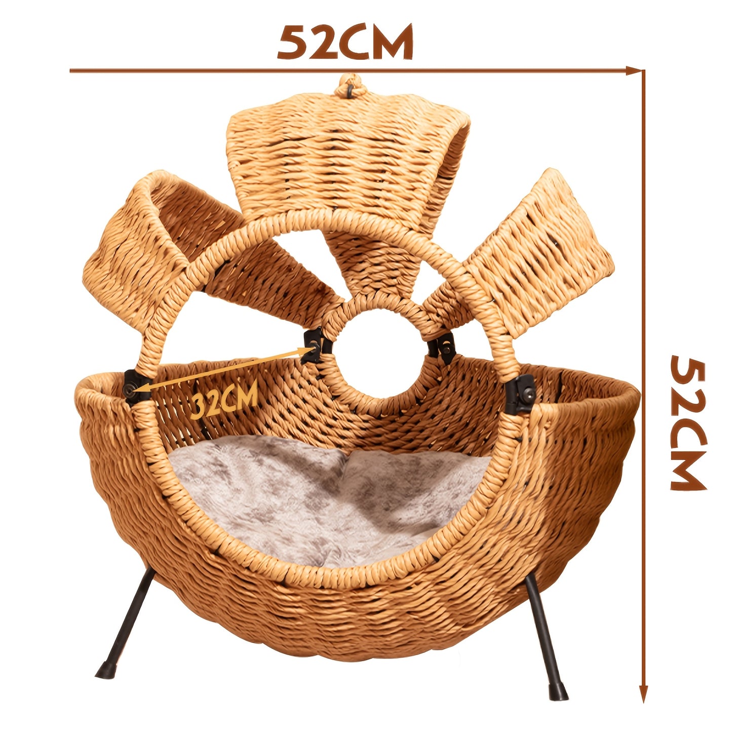 Large Rattan Cat Bed With Cushion