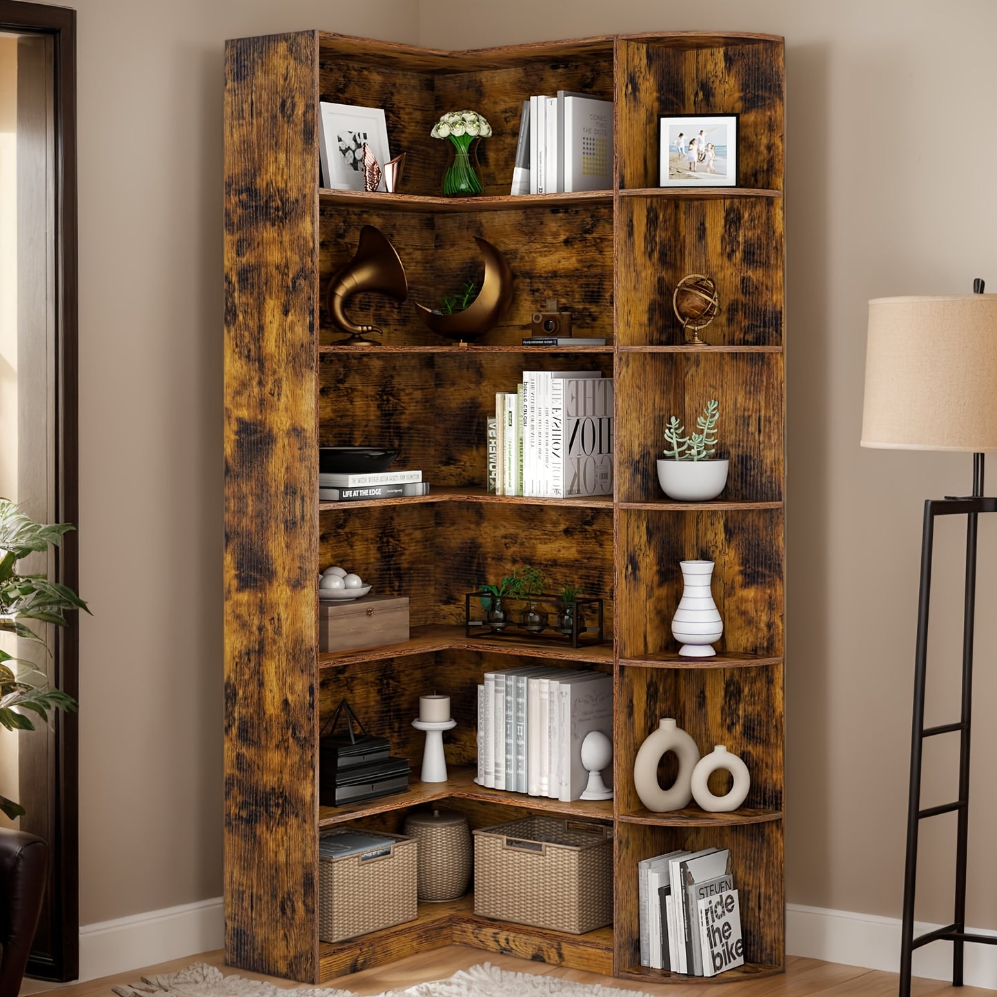 Stylish 71 Inch White Six Tier Bookshelf