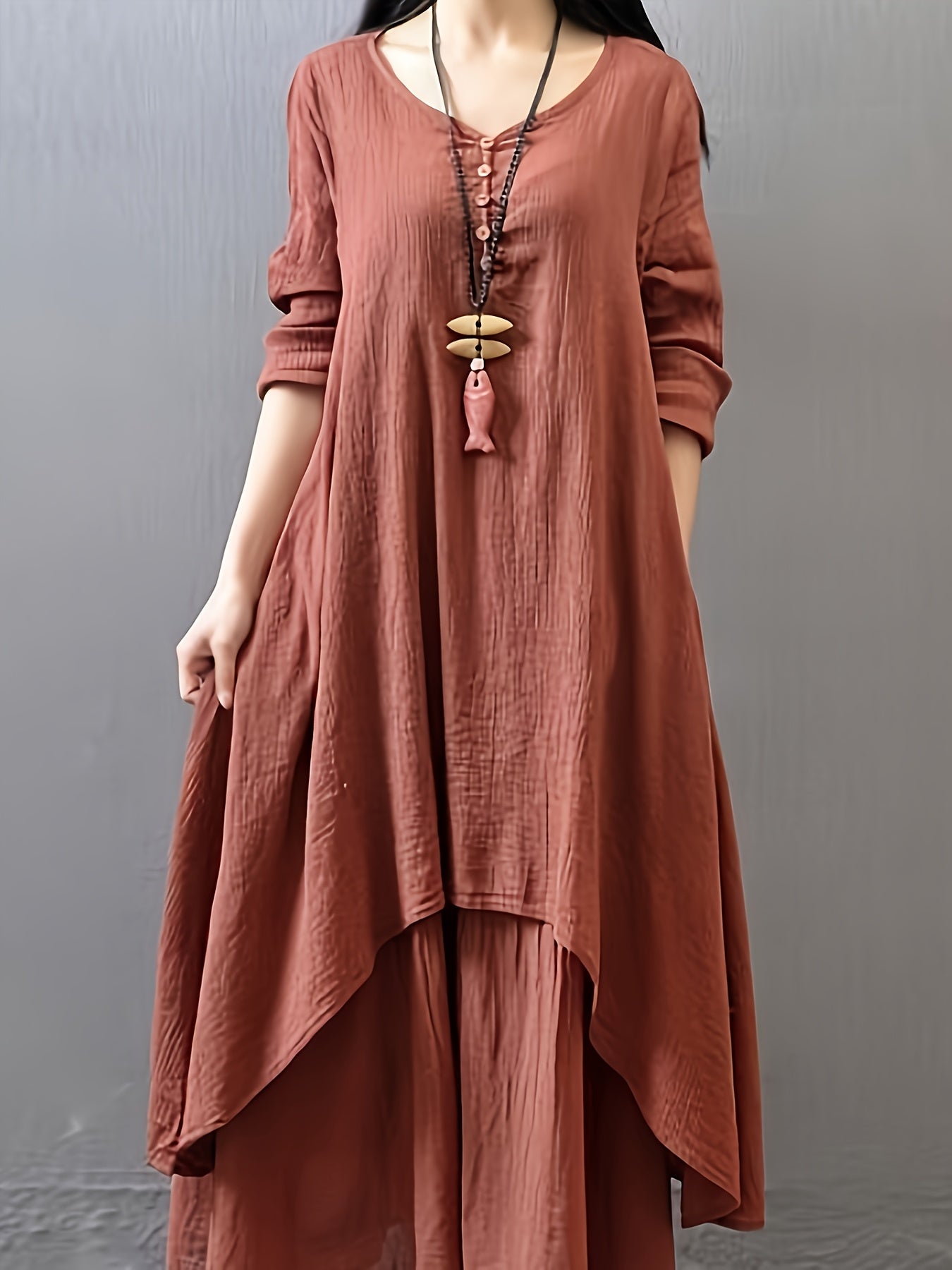 Women's Bohemian V-Neck Long Sleeve Dress