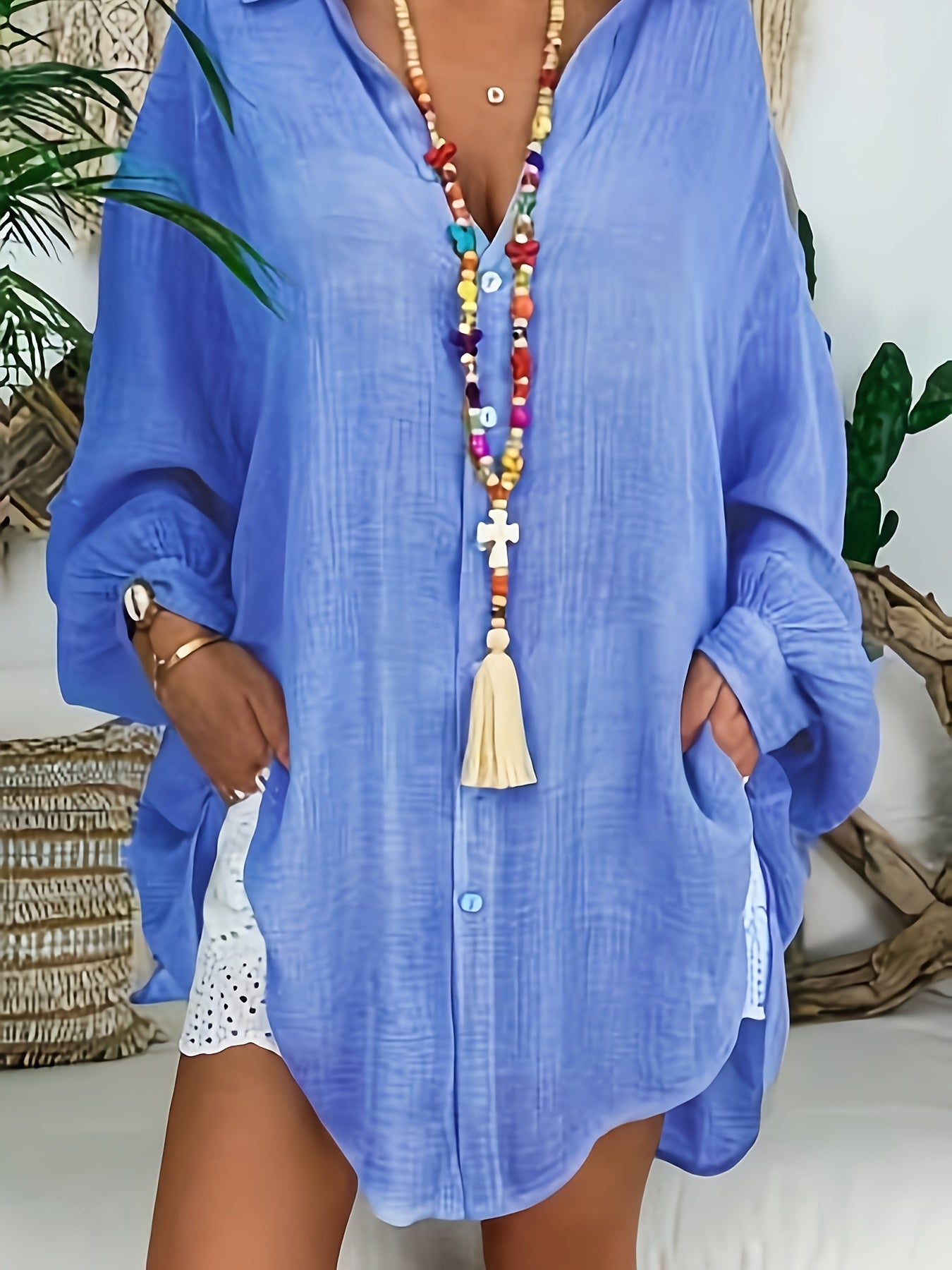 Women's Plus Size Button Front Blouse