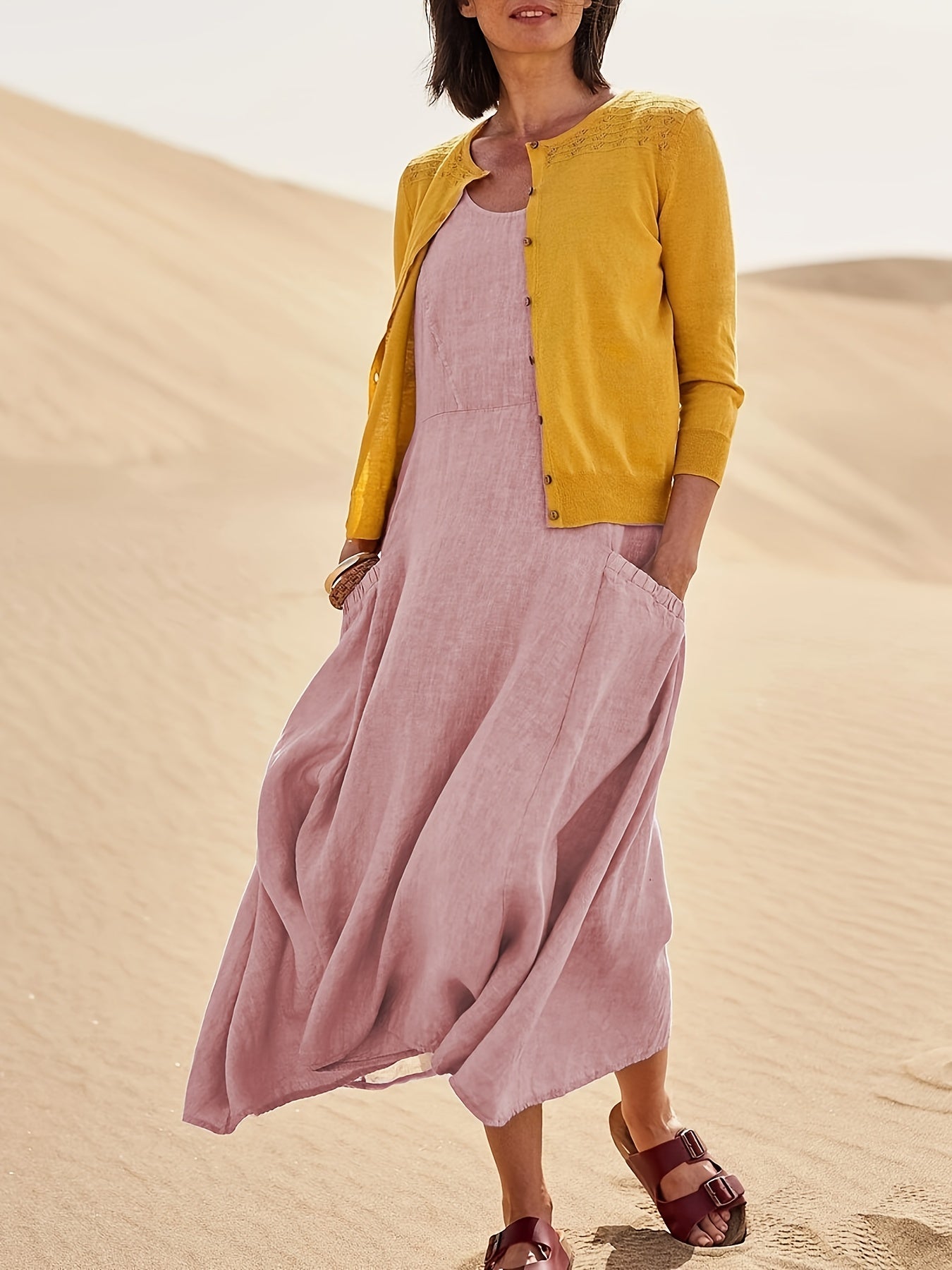 Plus Size Sleeveless Casual Round Neck Dress