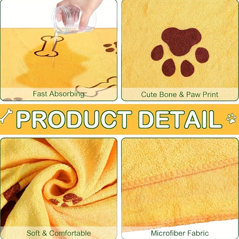 Quick-Dry Dog Towels with Colorful Paw Prints