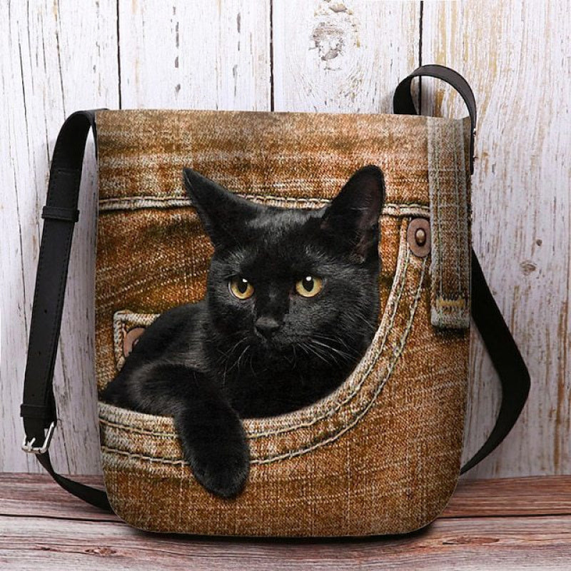Cat Peeking Pocket Crossbody Bag