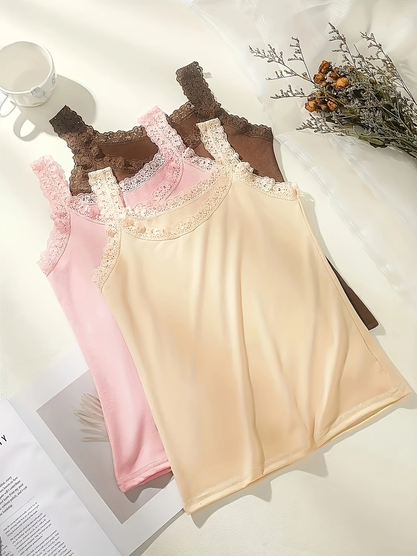 Plus Size Lace Camisole Vests Set