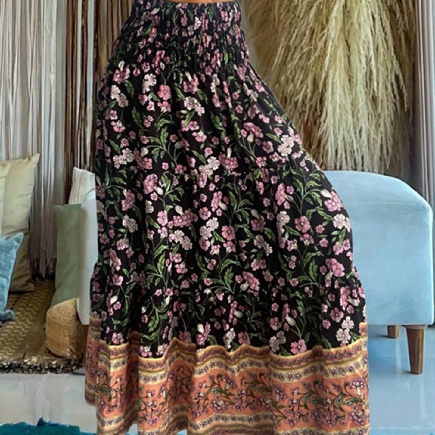 Women's Boho Floral A-Line Skirt