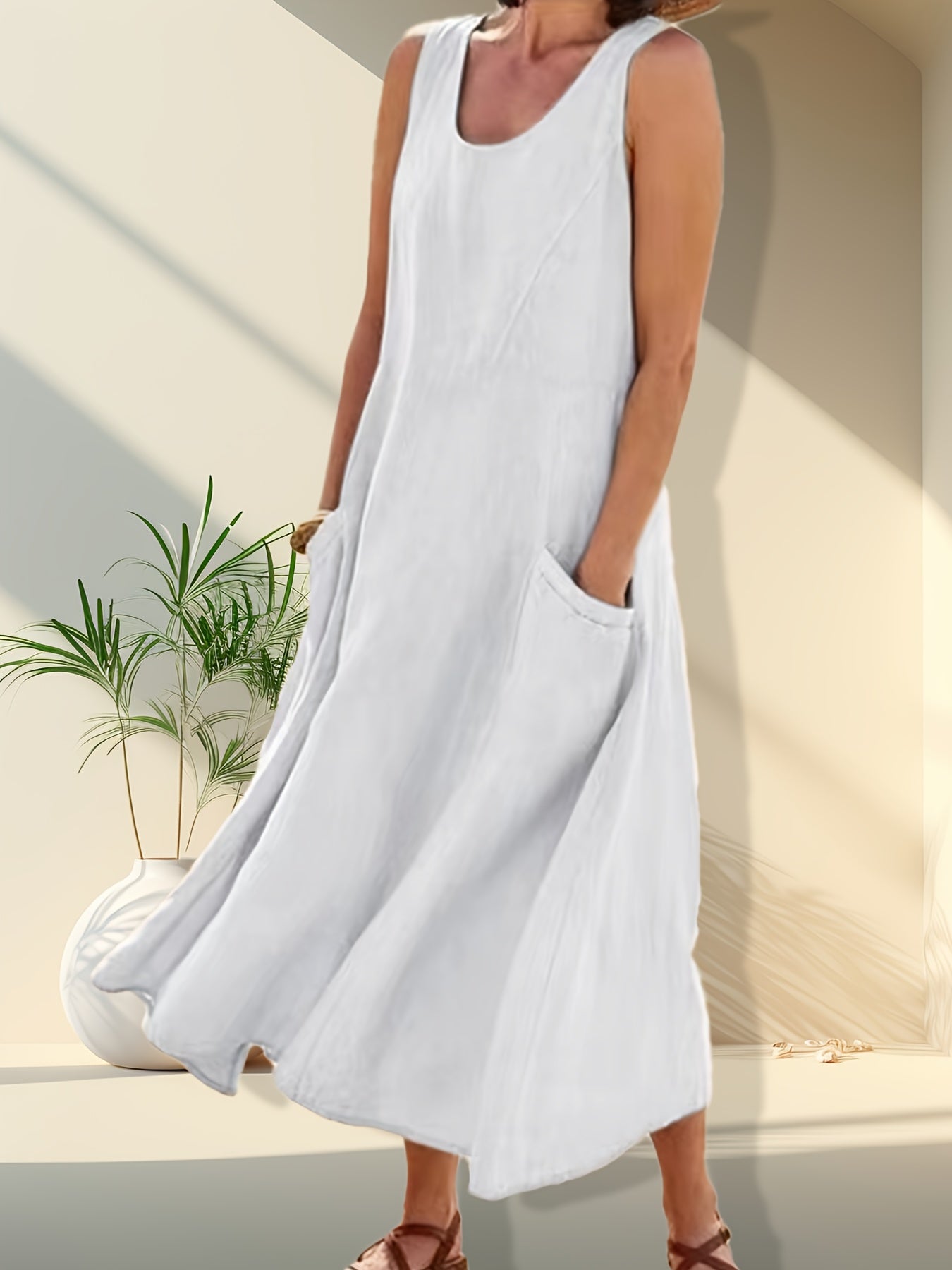 Plus Size Sleeveless Casual Round Neck Dress
