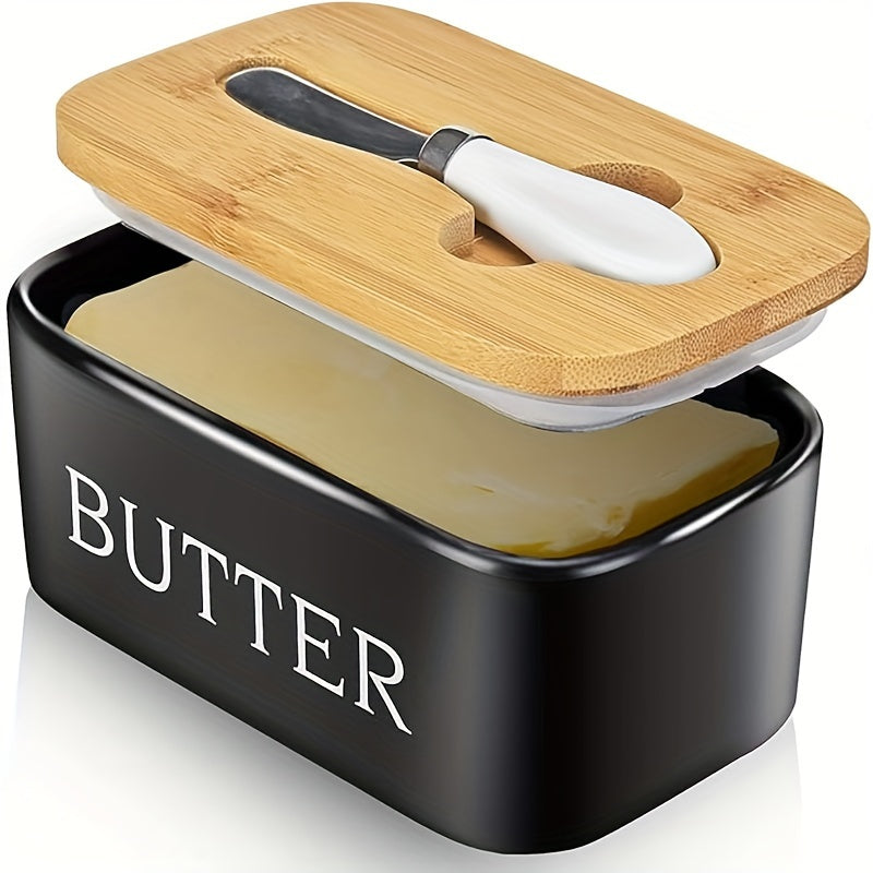 Ceramic Butter Dish With Bamboo Lid