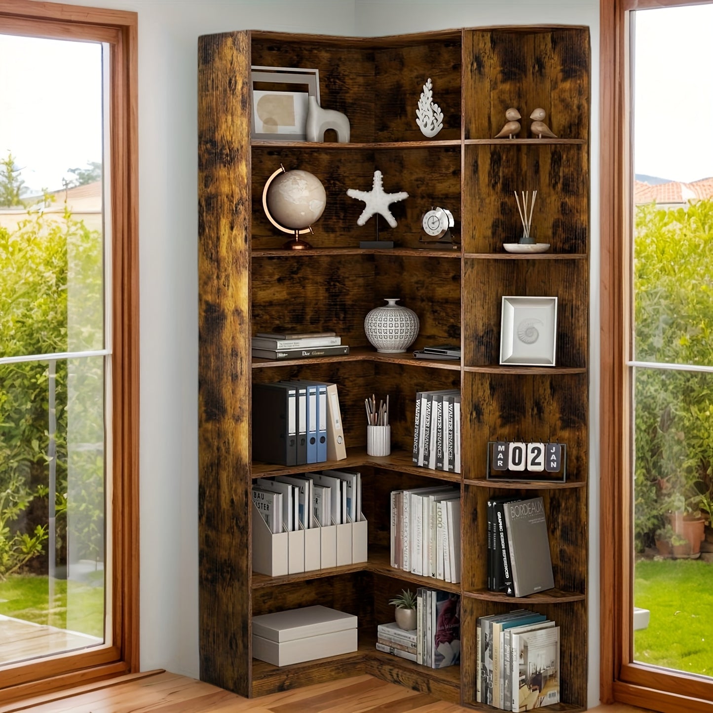 Stylish 71 Inch White Six Tier Bookshelf