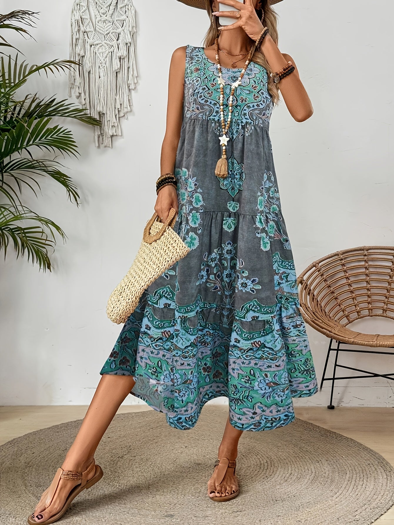 Summer Print Sleeveless Dress for Women